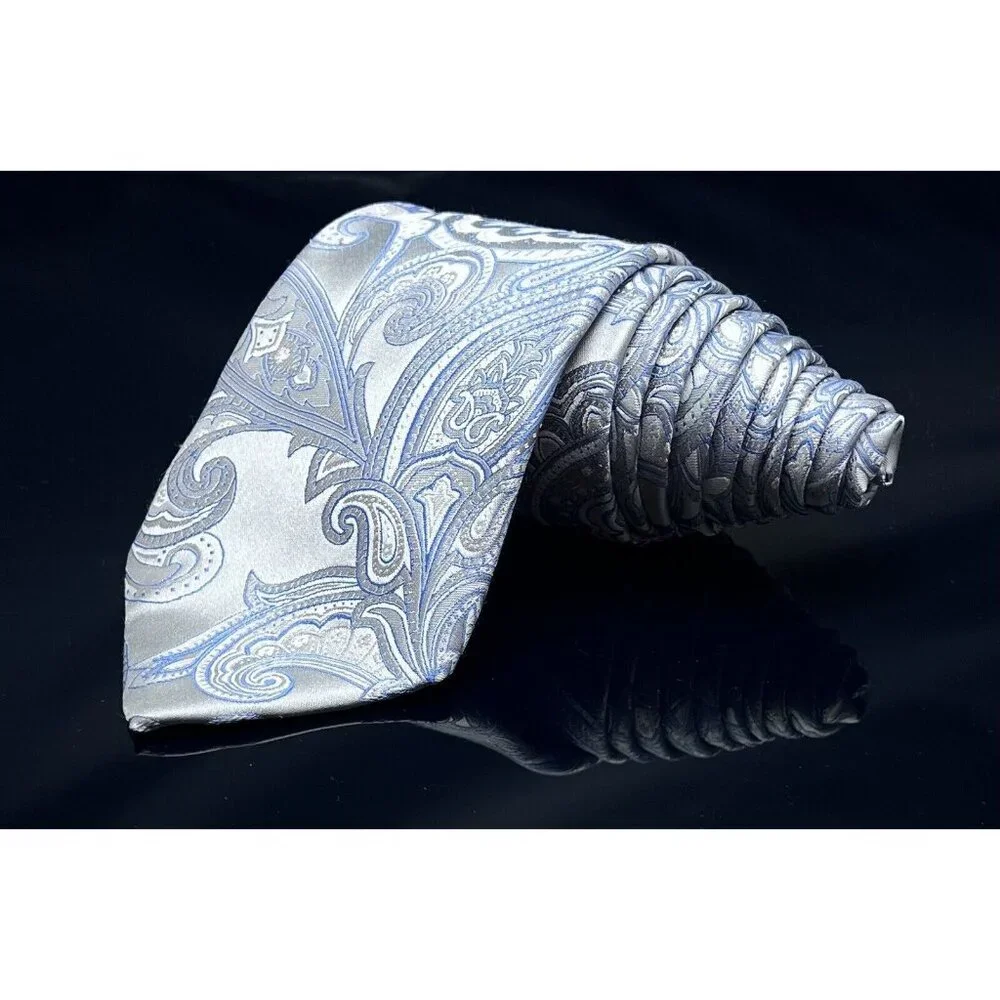 Donald J. Trump Signature Collection Necktie Tie Blue Silver Shine Paisley NEW - Picture 7 of 7